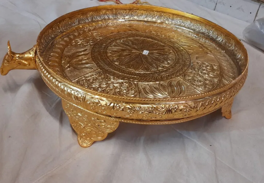 17 inches Big Size Gold plated Snan Patra with Gomukh Outlet for Abishekam of idols  ( 17 inches )-POSH001SPS