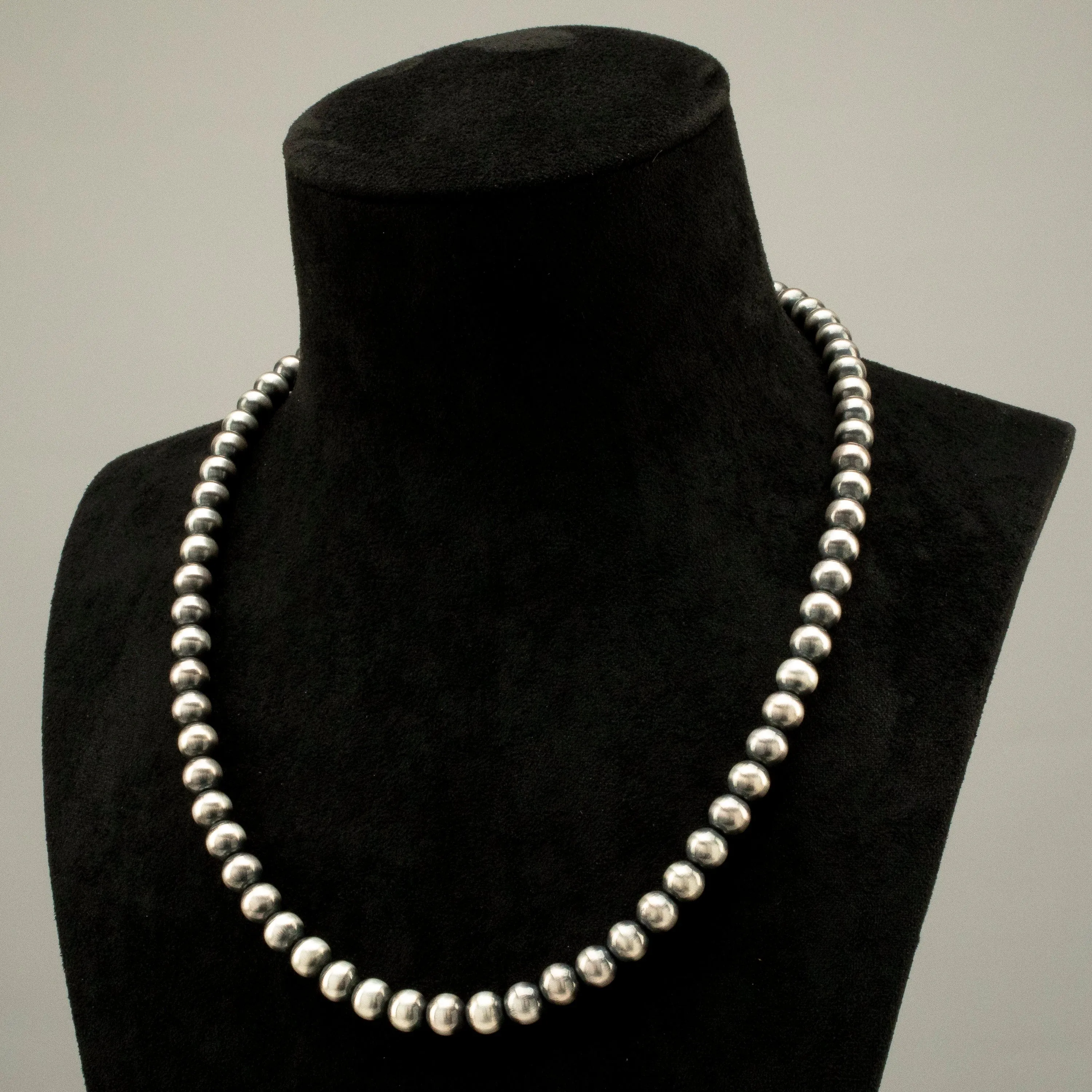 21 Single Strand 8mm Navajo Pearl USA Native American Made 925 Sterling Silver Necklace