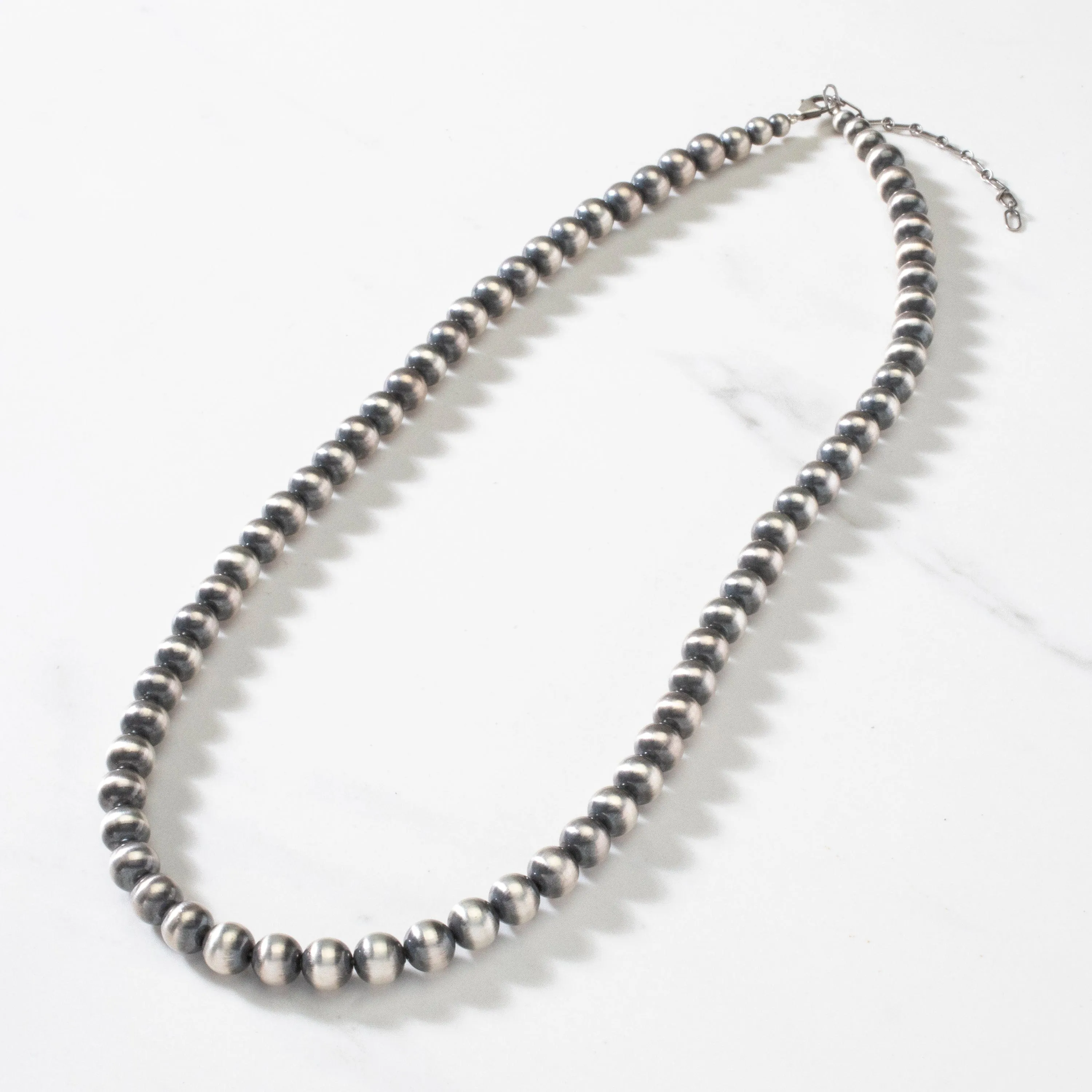 21 Single Strand 8mm Navajo Pearl USA Native American Made 925 Sterling Silver Necklace