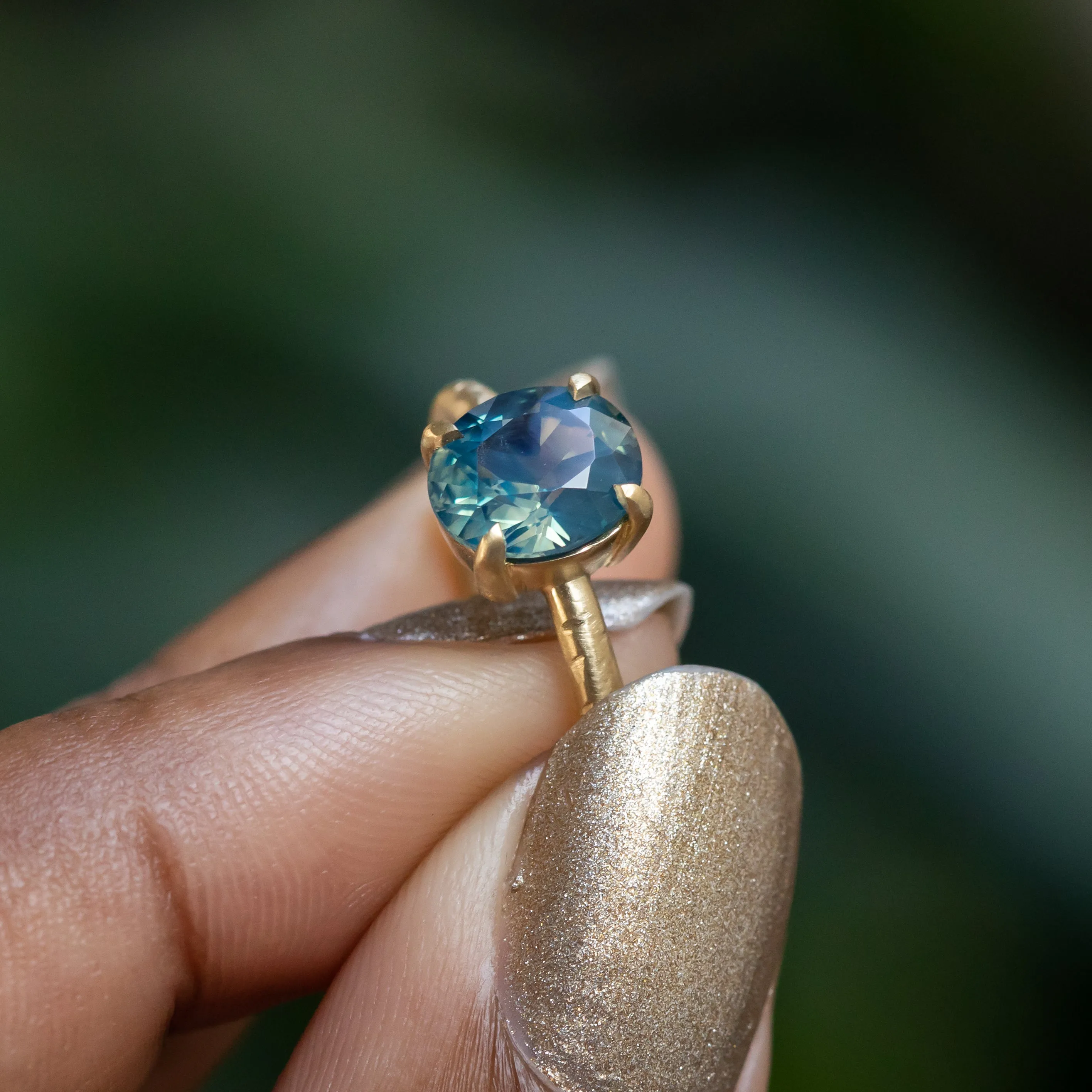 2.20ct Oval Silky Nigerian Sapphire Low Profile 4 Prong Evergreen Solitaire in 18k Yellow Gold