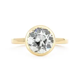 2.62ct Old European Diamond Engagement Ring, Modern Petite Bezel, 2mm Band - 14k Yellow Gold