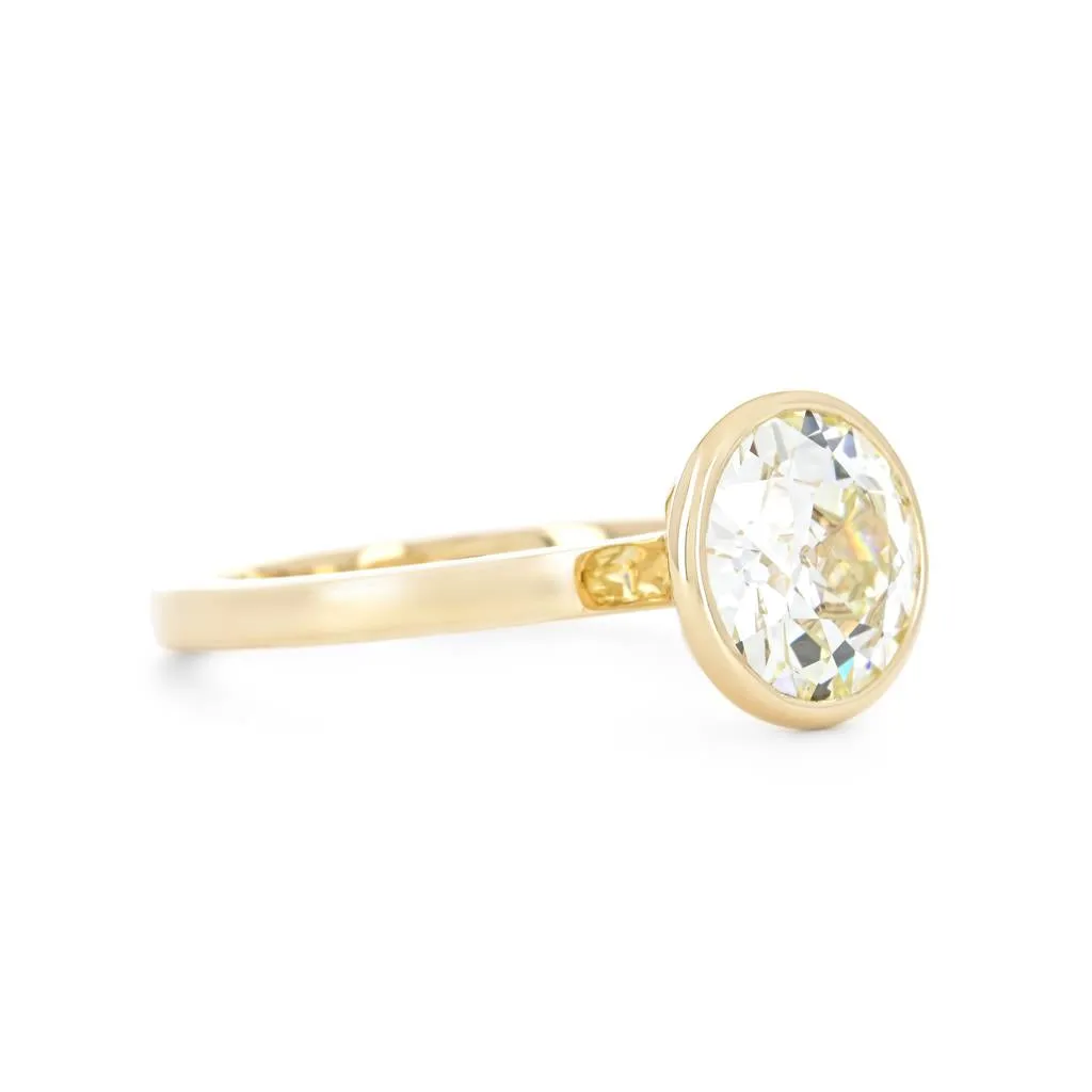 2.62ct Old European Diamond Engagement Ring, Modern Petite Bezel, 2mm Band - 14k Yellow Gold