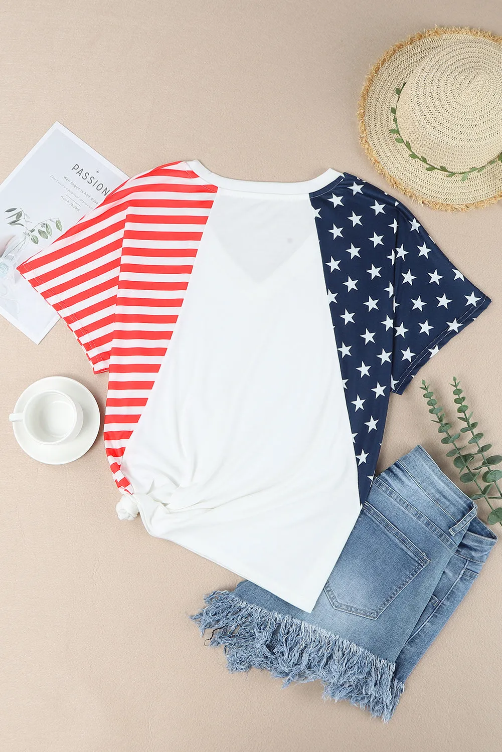 4th of July Shirts for Women V Neck US Stars and Stripes Tee