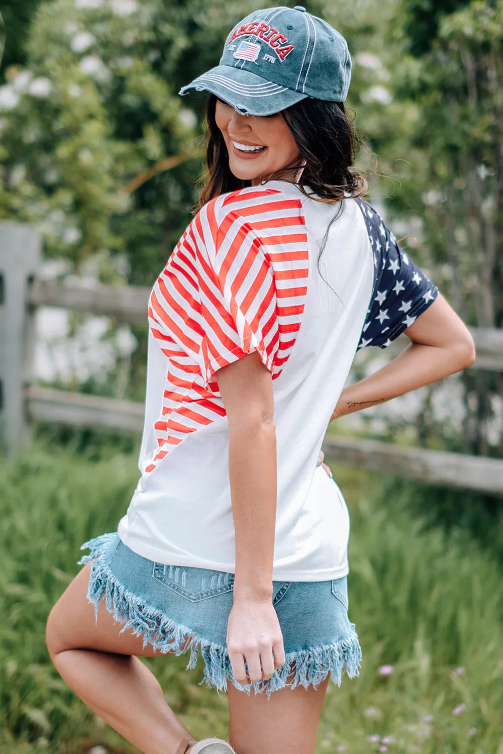 4th of July Shirts for Women V Neck US Stars and Stripes Tee