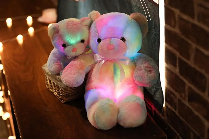 50cm 30cm Rainbow Creative Light Up LED Teddy Bear Stuffed Animals Plush Toy Colorful Glowing Christmas Gift for Kids Pillow