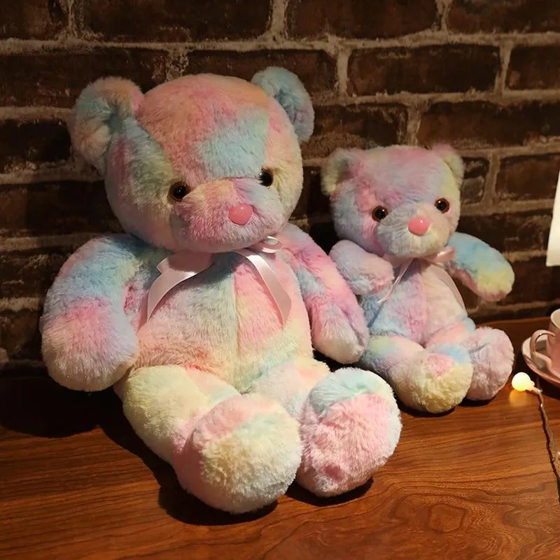 50cm 30cm Rainbow Creative Light Up LED Teddy Bear Stuffed Animals Plush Toy Colorful Glowing Christmas Gift for Kids Pillow