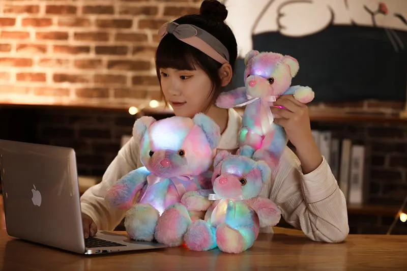 50cm 30cm Rainbow Creative Light Up LED Teddy Bear Stuffed Animals Plush Toy Colorful Glowing Christmas Gift for Kids Pillow