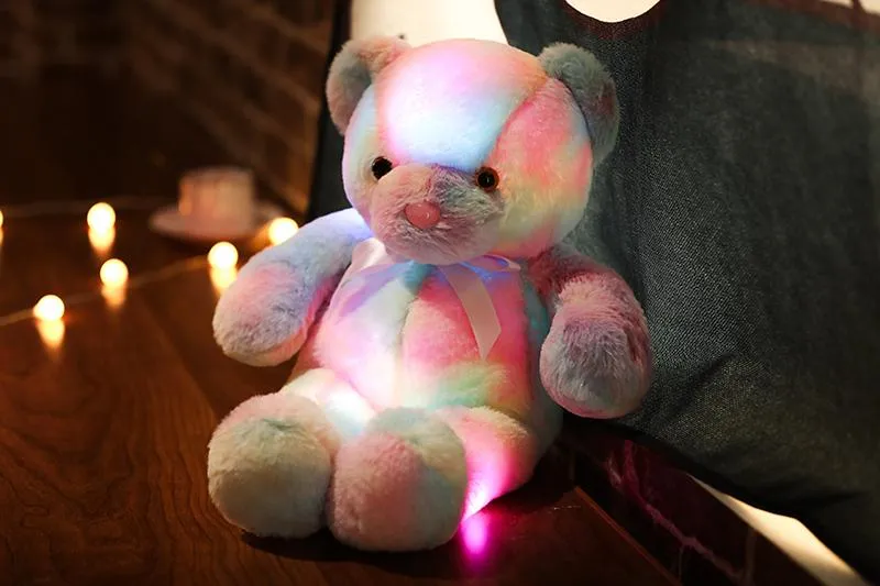 50cm 30cm Rainbow Creative Light Up LED Teddy Bear Stuffed Animals Plush Toy Colorful Glowing Christmas Gift for Kids Pillow