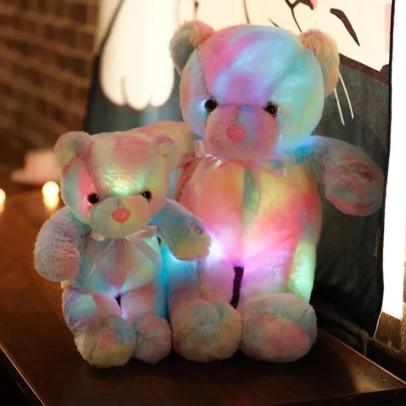 50cm 30cm Rainbow Creative Light Up LED Teddy Bear Stuffed Animals Plush Toy Colorful Glowing Christmas Gift for Kids Pillow