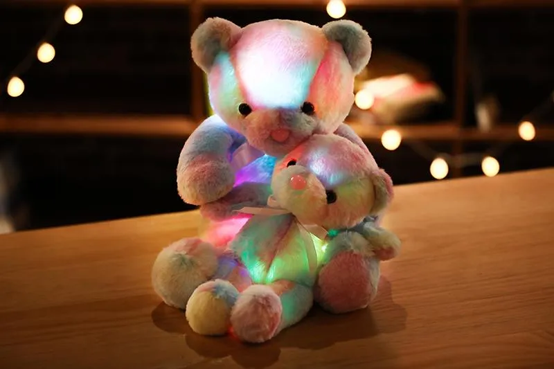 50cm 30cm Rainbow Creative Light Up LED Teddy Bear Stuffed Animals Plush Toy Colorful Glowing Christmas Gift for Kids Pillow