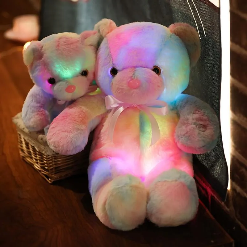 50cm 30cm Rainbow Creative Light Up LED Teddy Bear Stuffed Animals Plush Toy Colorful Glowing Christmas Gift for Kids Pillow