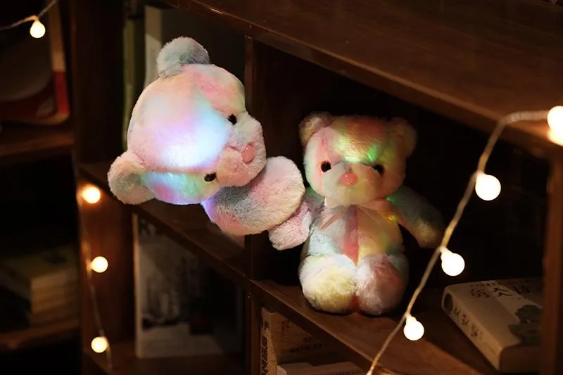 50cm 30cm Rainbow Creative Light Up LED Teddy Bear Stuffed Animals Plush Toy Colorful Glowing Christmas Gift for Kids Pillow