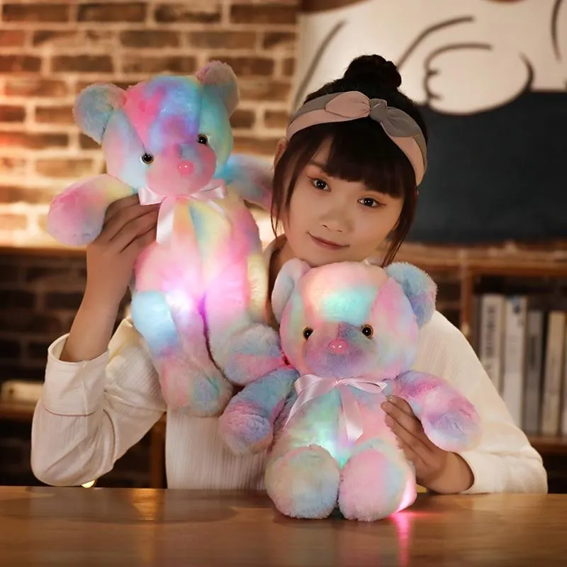 50cm 30cm Rainbow Creative Light Up LED Teddy Bear Stuffed Animals Plush Toy Colorful Glowing Christmas Gift for Kids Pillow