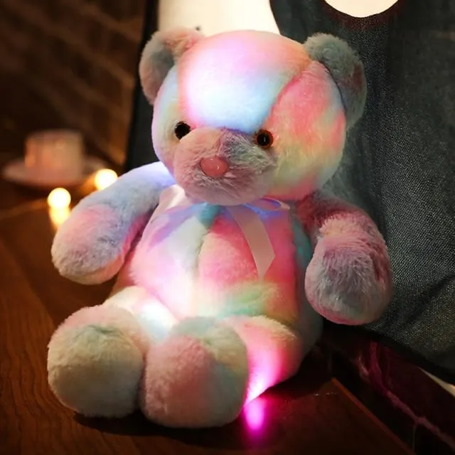 50cm 30cm Rainbow Creative Light Up LED Teddy Bear Stuffed Animals Plush Toy Colorful Glowing Christmas Gift for Kids Pillow