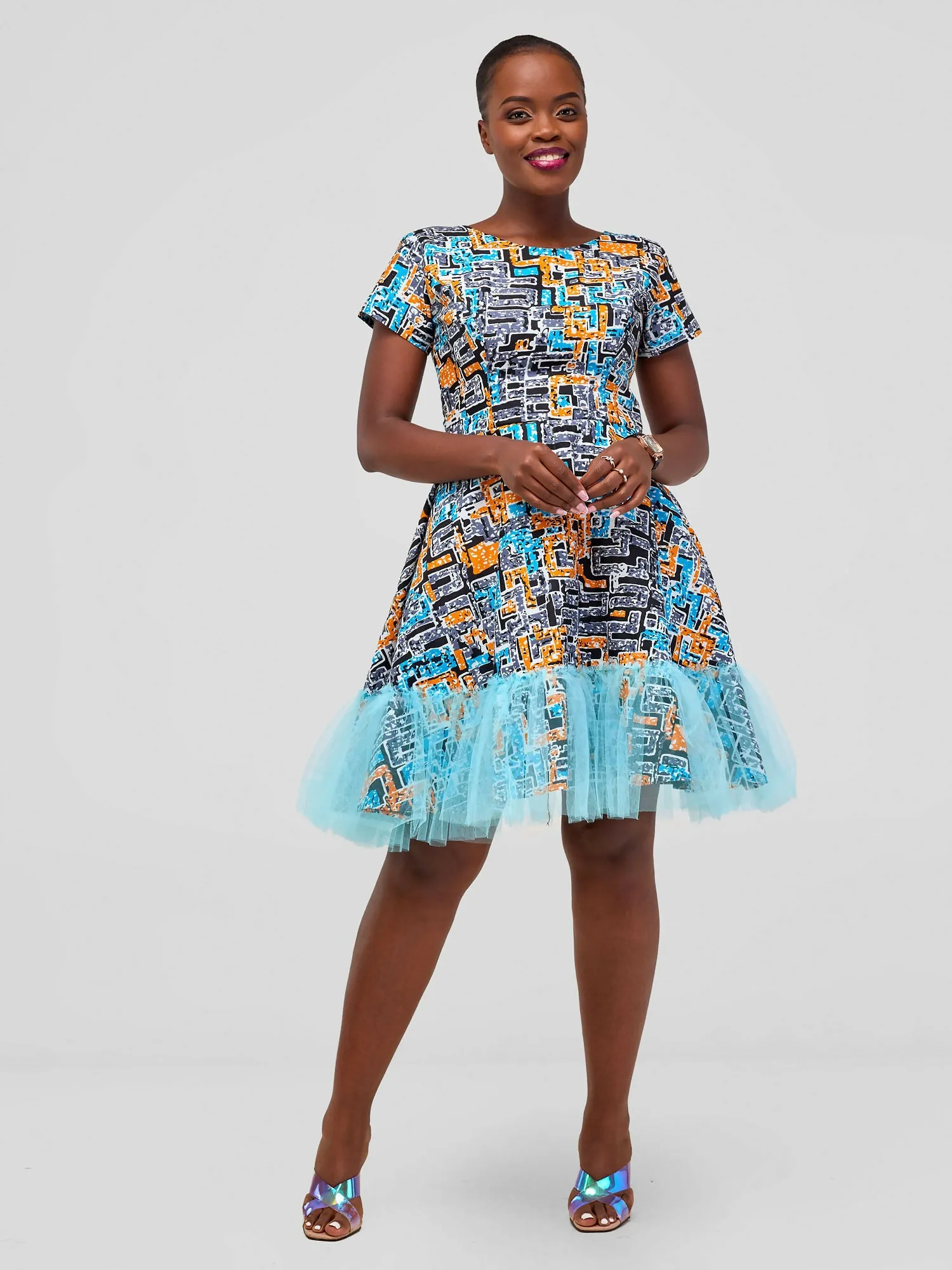 Afafla Ankara Party Dress - Blue