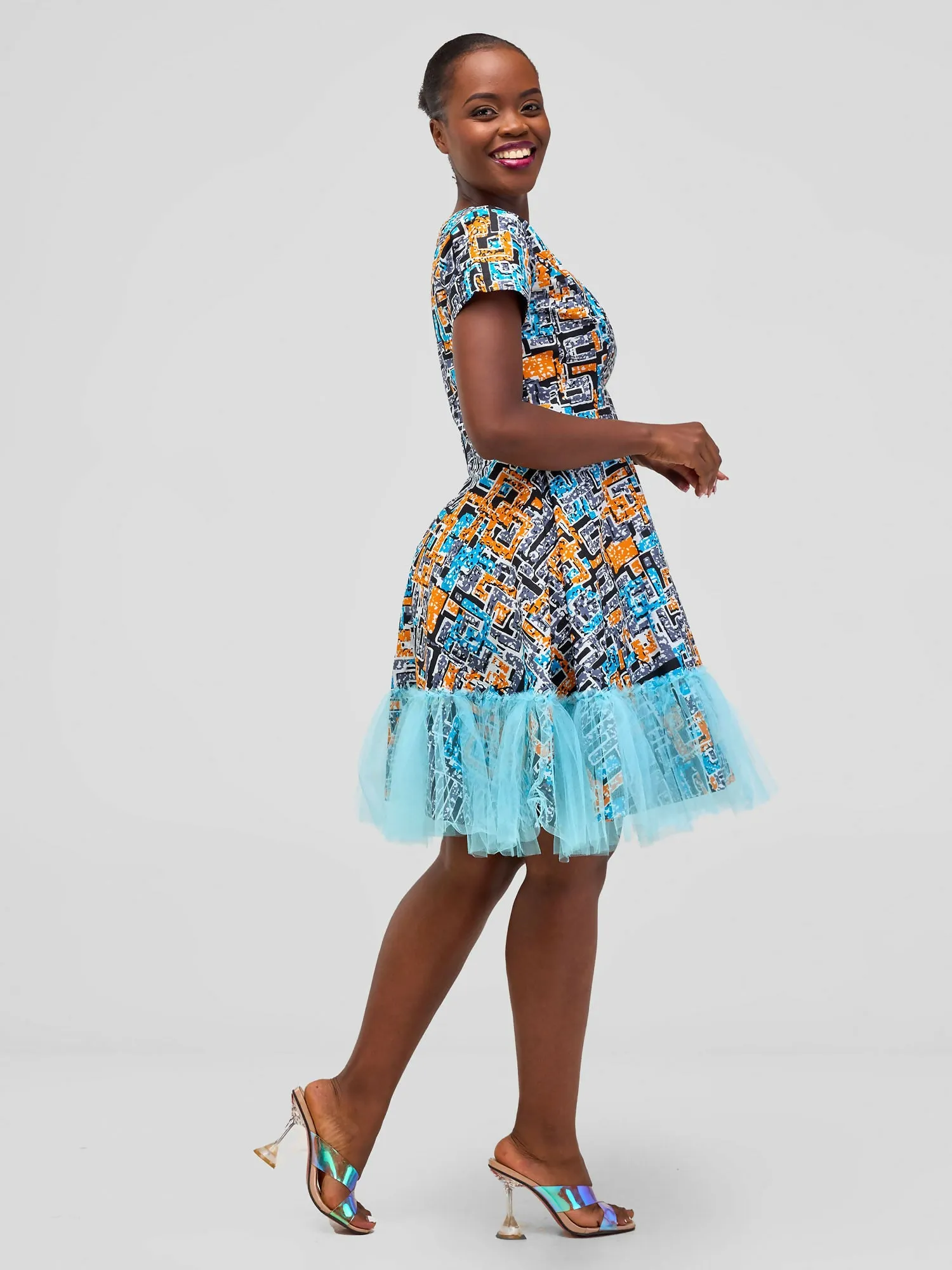 Afafla Ankara Party Dress - Blue