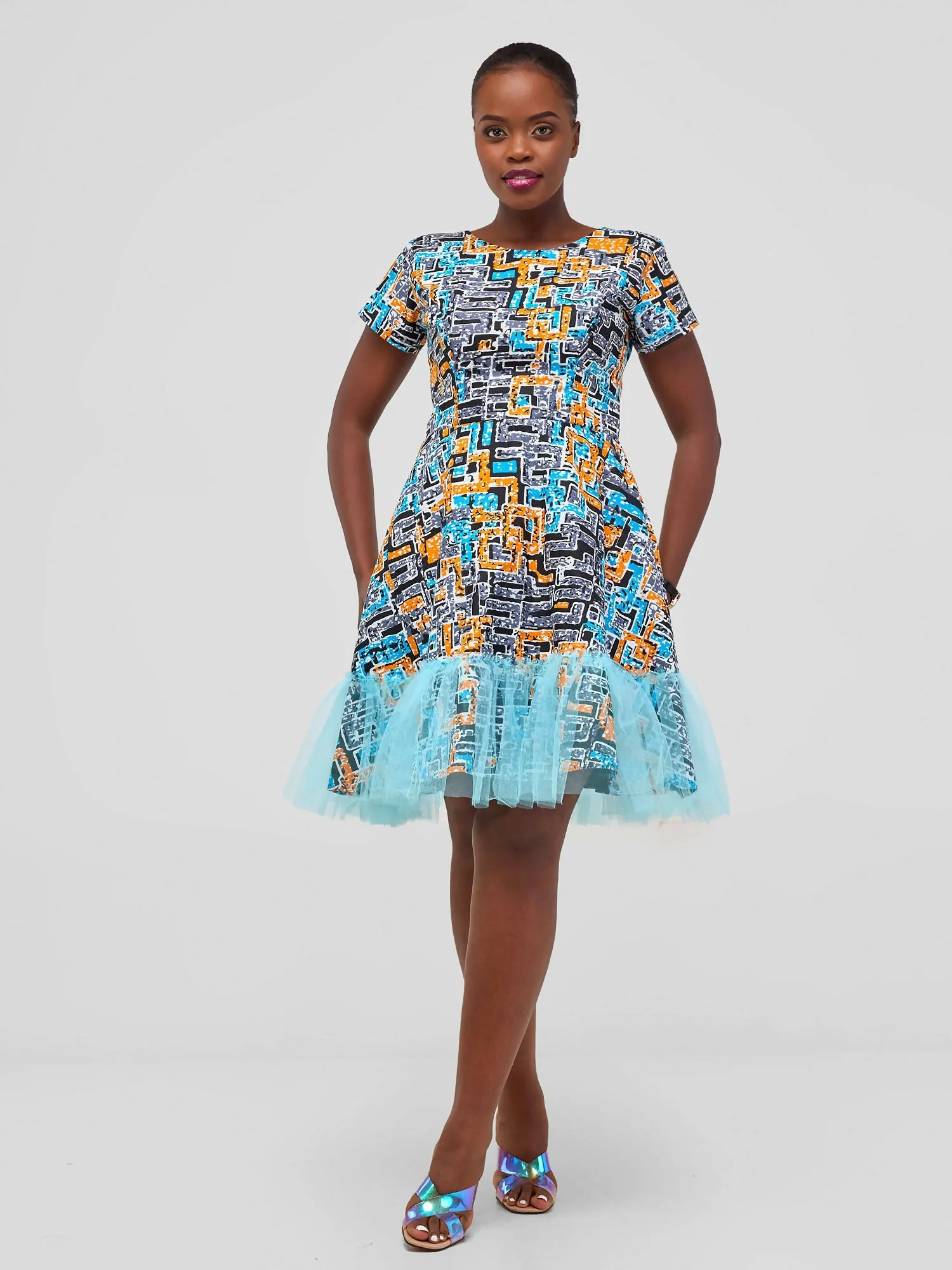 Afafla Ankara Party Dress - Blue