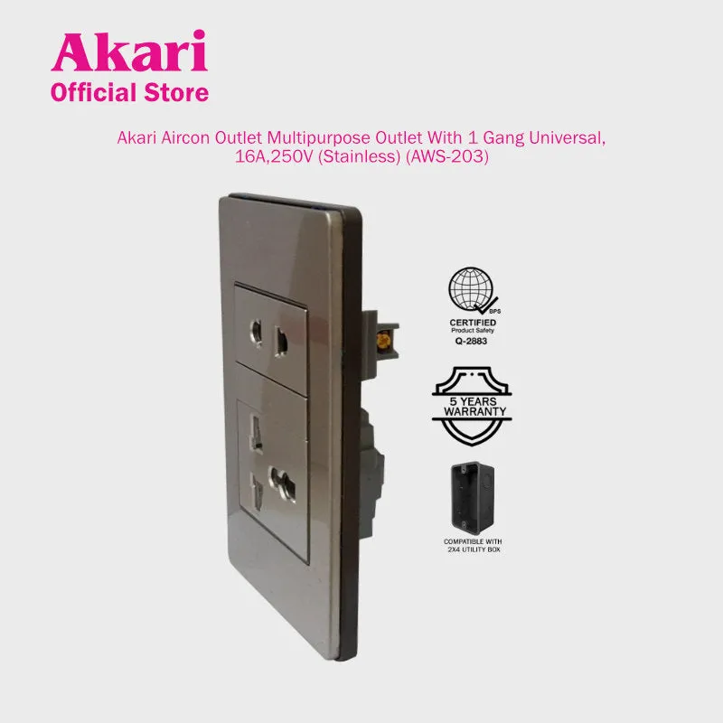 Akari Aircon Outlet Multipurpose Outlet With 1 Gang Universal - Steel (AWS-203)