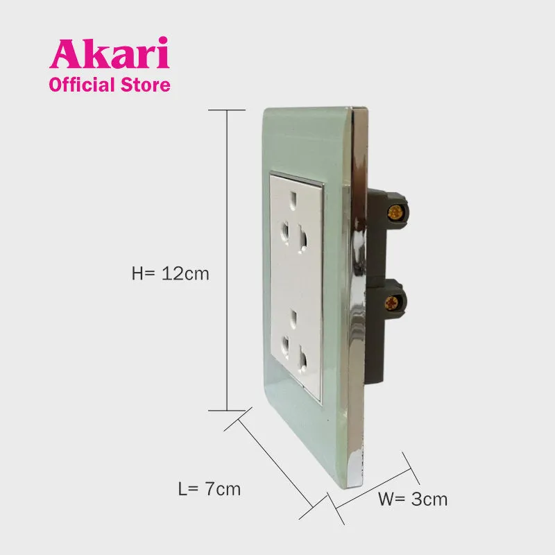 Akari Double Universal Ground Outlet, 16A, 250V, Glass (AWG-202)