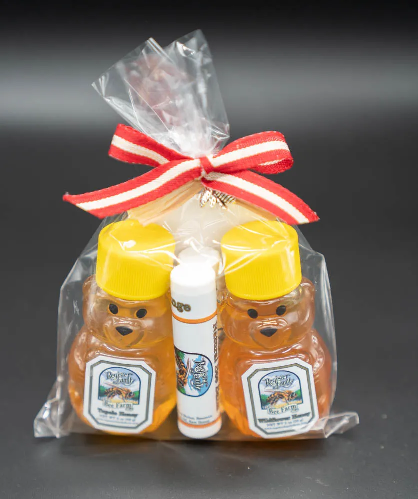 All Natural Honey and Lip Balm Gift Set: Tupelo and Wildflower Honey