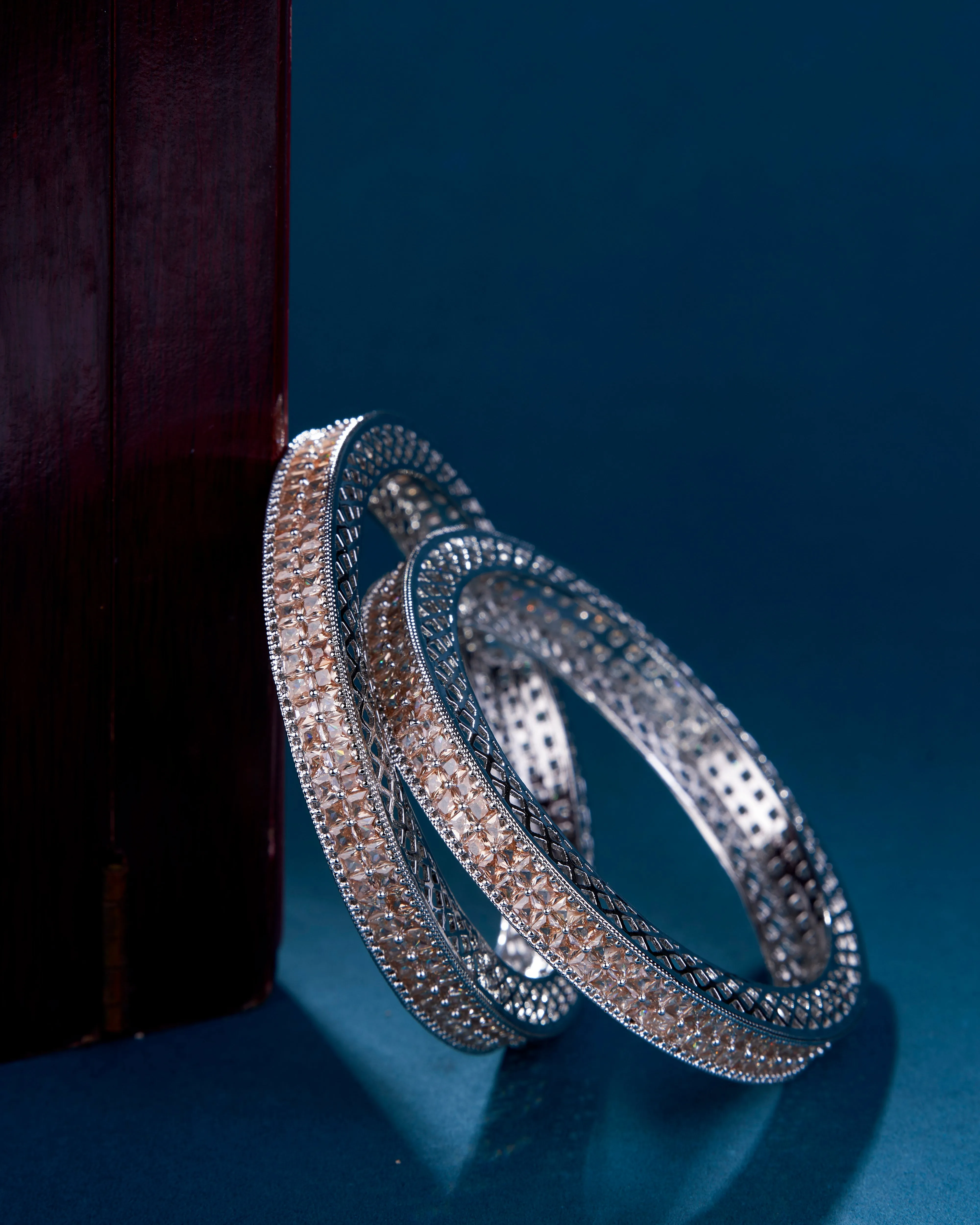 American Diamond Round Rhodium Bangles (Pack of 2)