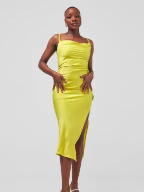 Anika Long Satin Double Strap Dress - Lime