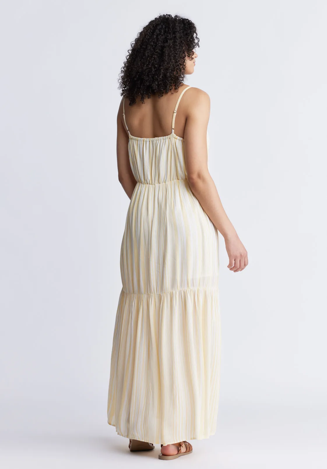 Assisi Women's Maxi Tiered Striped Dress, White and Yellow - WD0048S