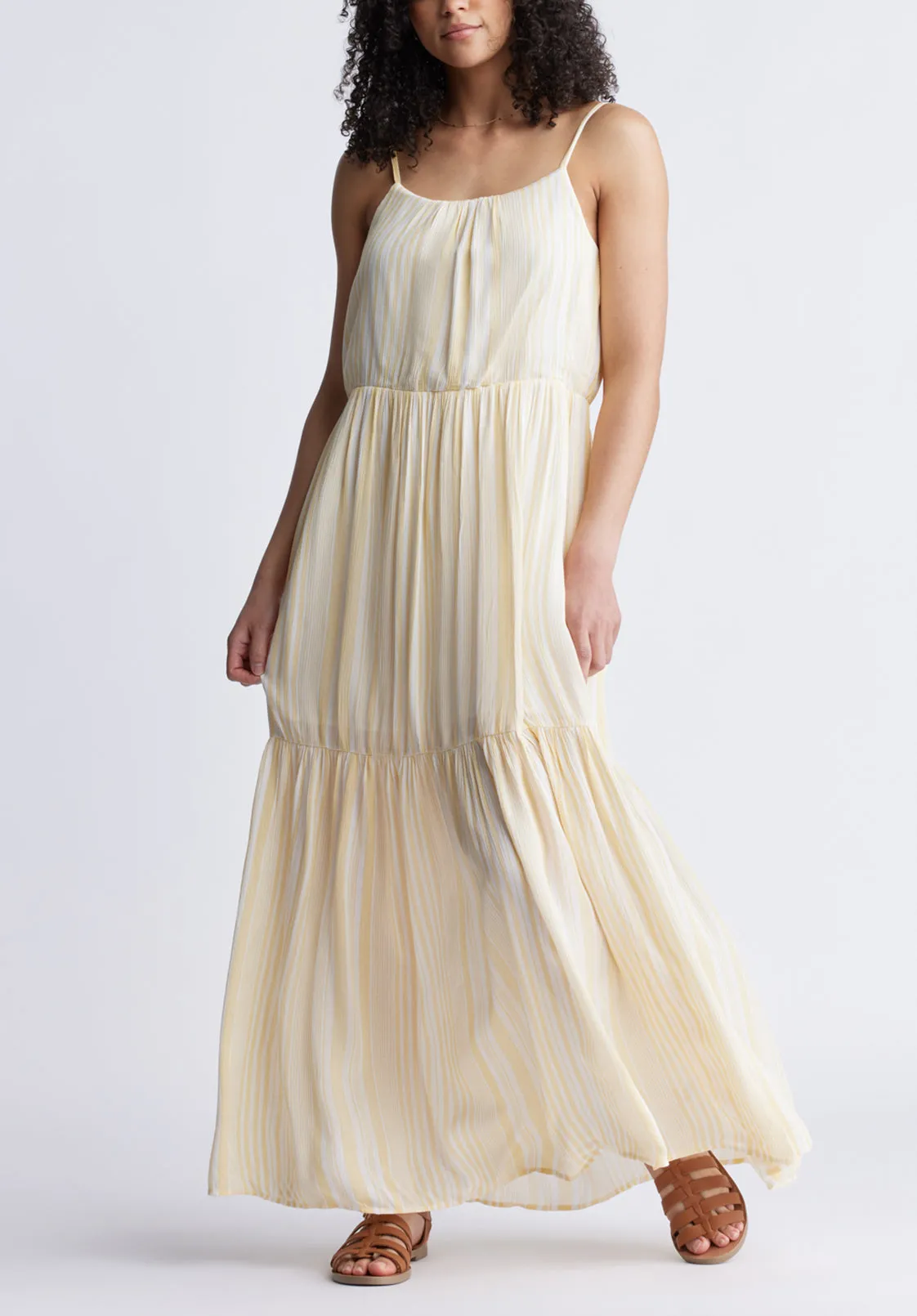 Assisi Women's Maxi Tiered Striped Dress, White and Yellow - WD0048S