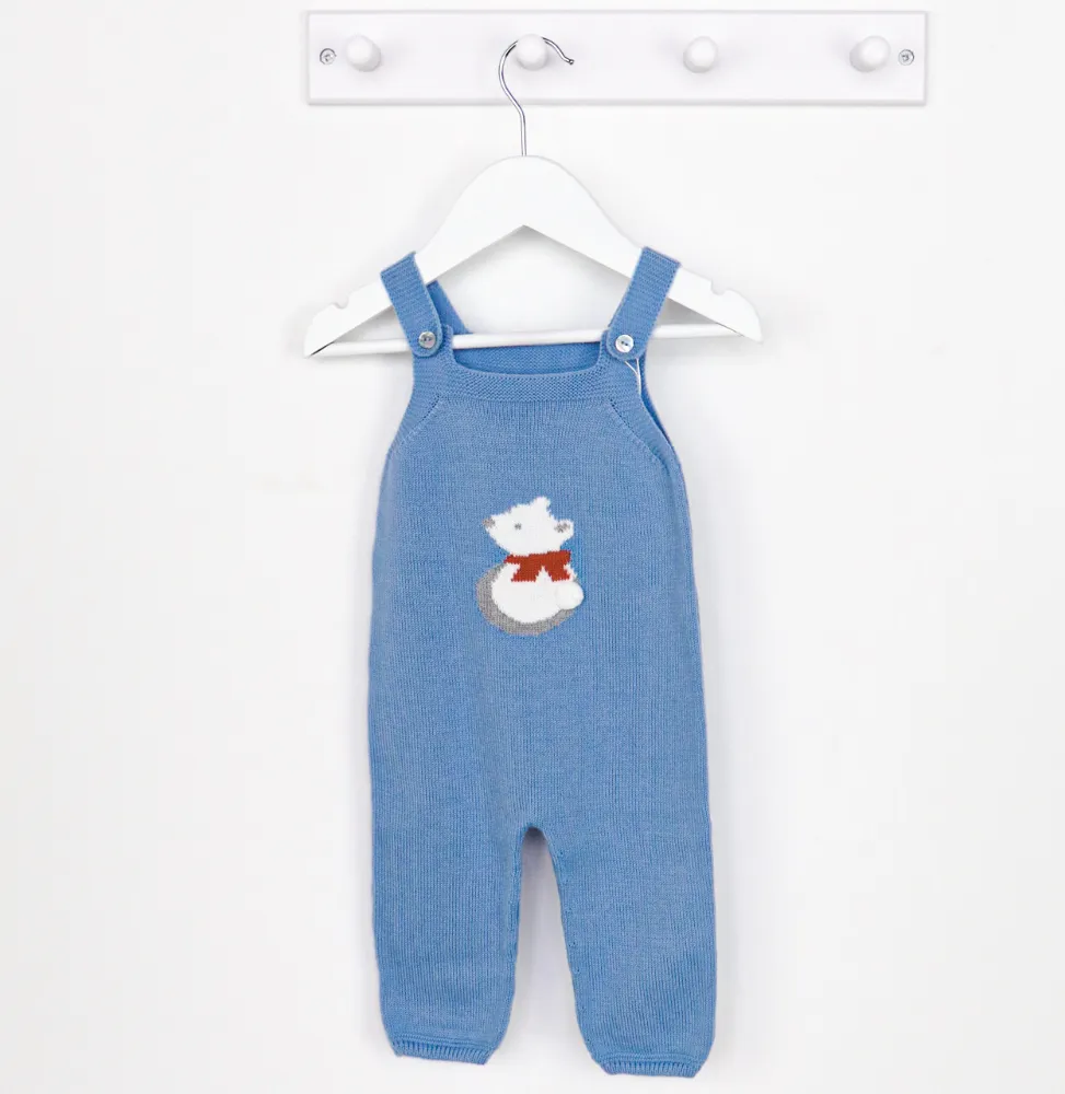 AW Artesania Granlei Boys Blue Knitted Polar Bear Dungaree