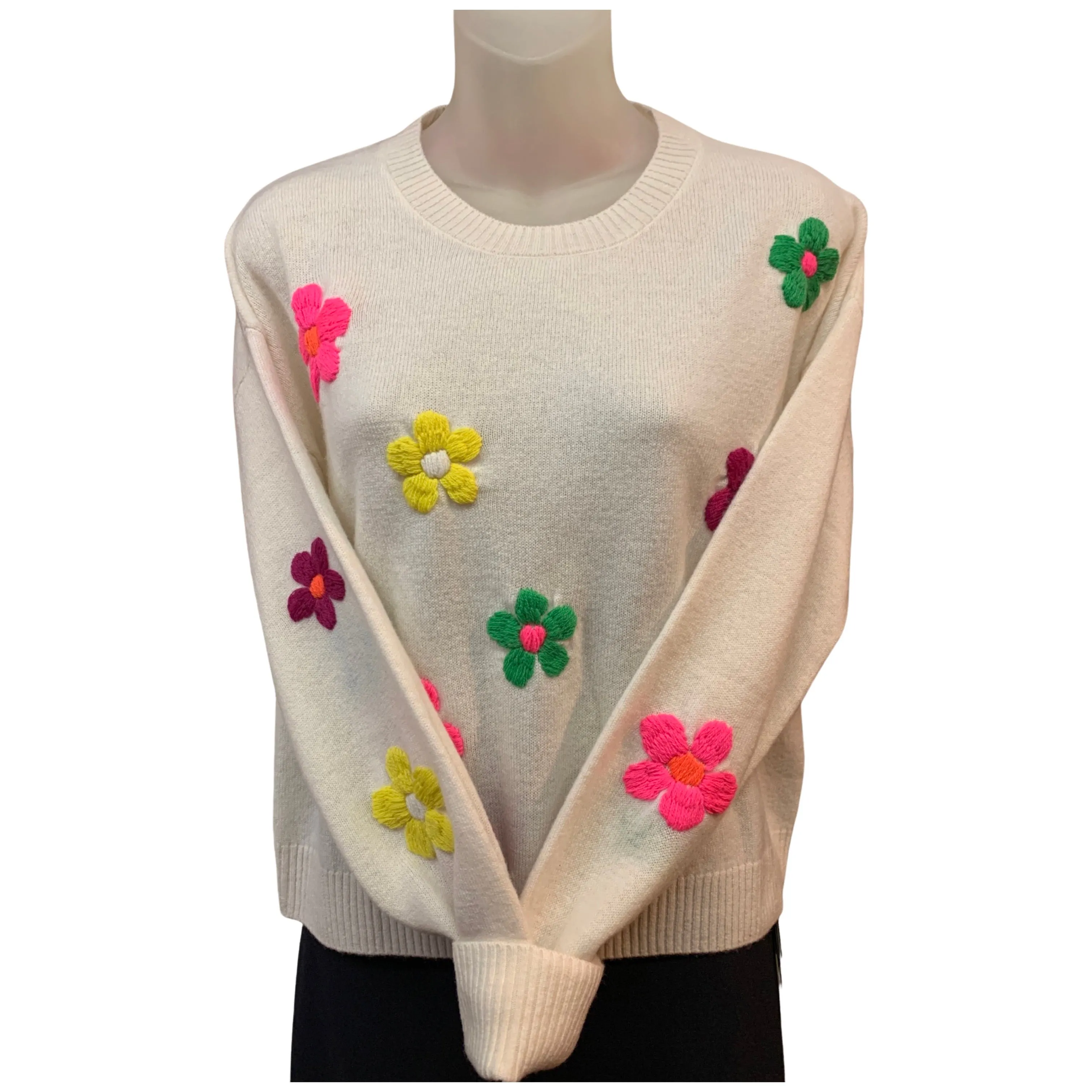 Elegant Floral Cashmere Crewneck Top - B074