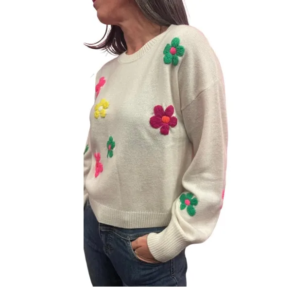 Elegant Floral Cashmere Crewneck Top - B074