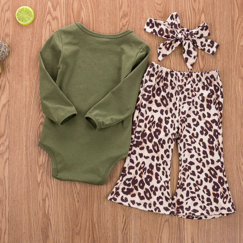 Baby Girl Country Music Outfit Leopard Flare Pants Willie Cash Hank Merle Onesie Set