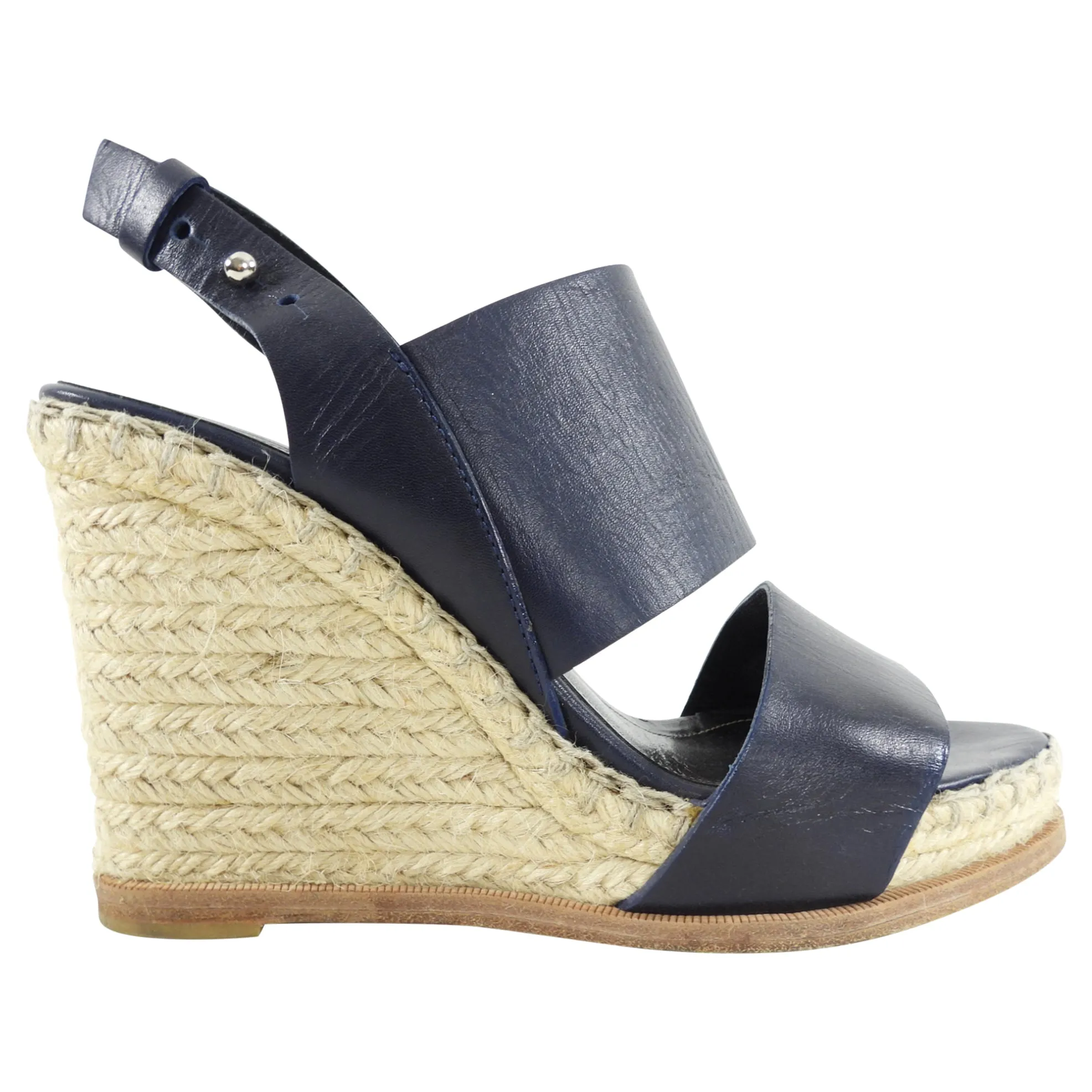 Balenciaga Navy Leather Wedge Espadrilles - 37