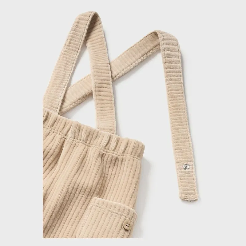 Beige Bear Graphic Overalls Outfit