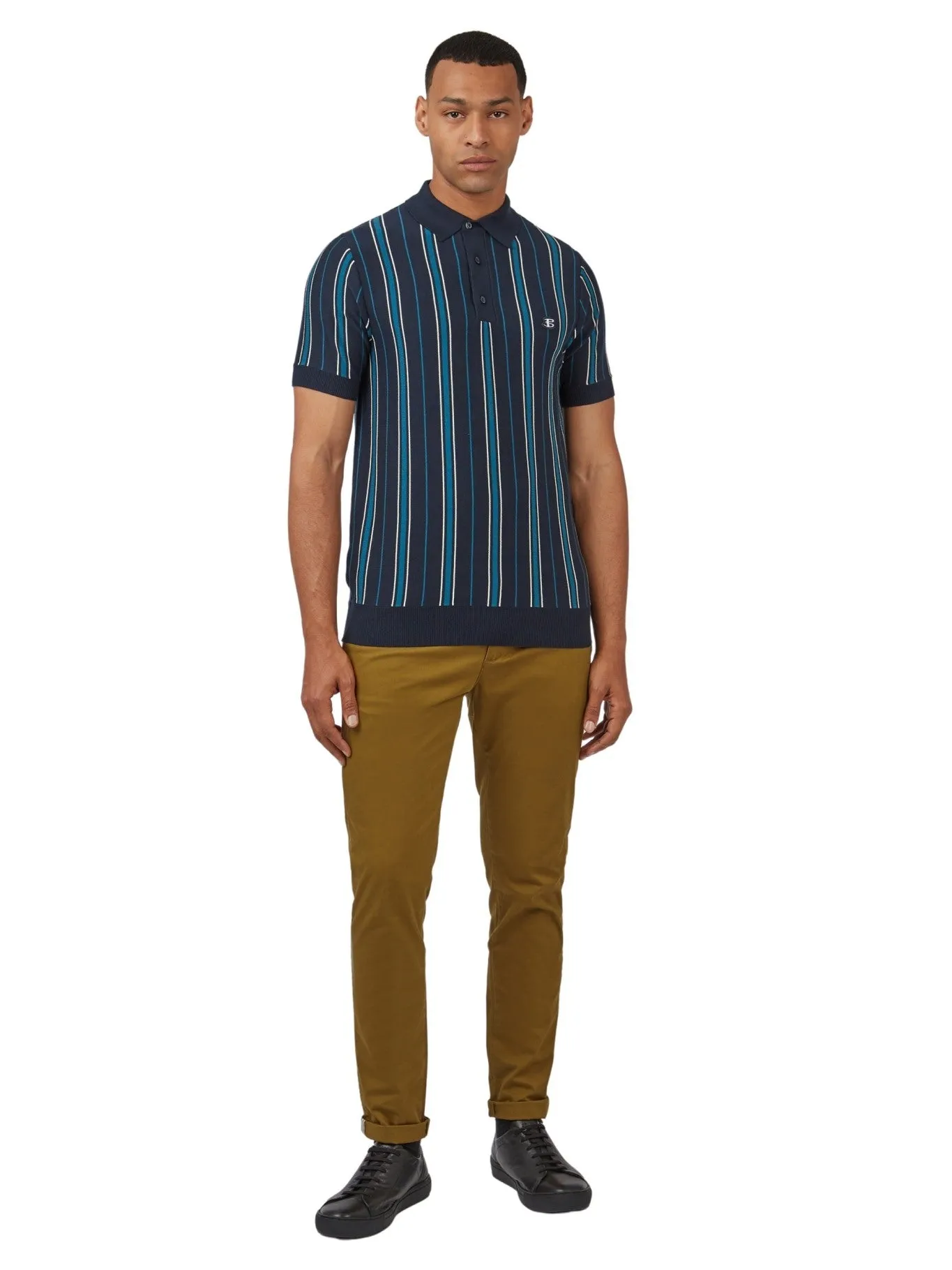 Ben Sherman Mens All Over Stripe Knit Polo Shirt