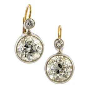 Bezel Set Old European Diamond Drop Earrings