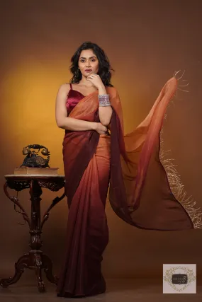 Biscotti Brown Crushed Organza Ombré Saree