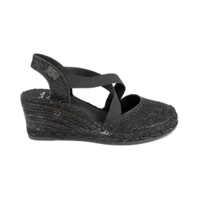 Black Metallic Cotton Blend Wedge Espadrille for Women - Saba-SBK