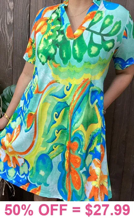 Bright Colorful print v-neck dress