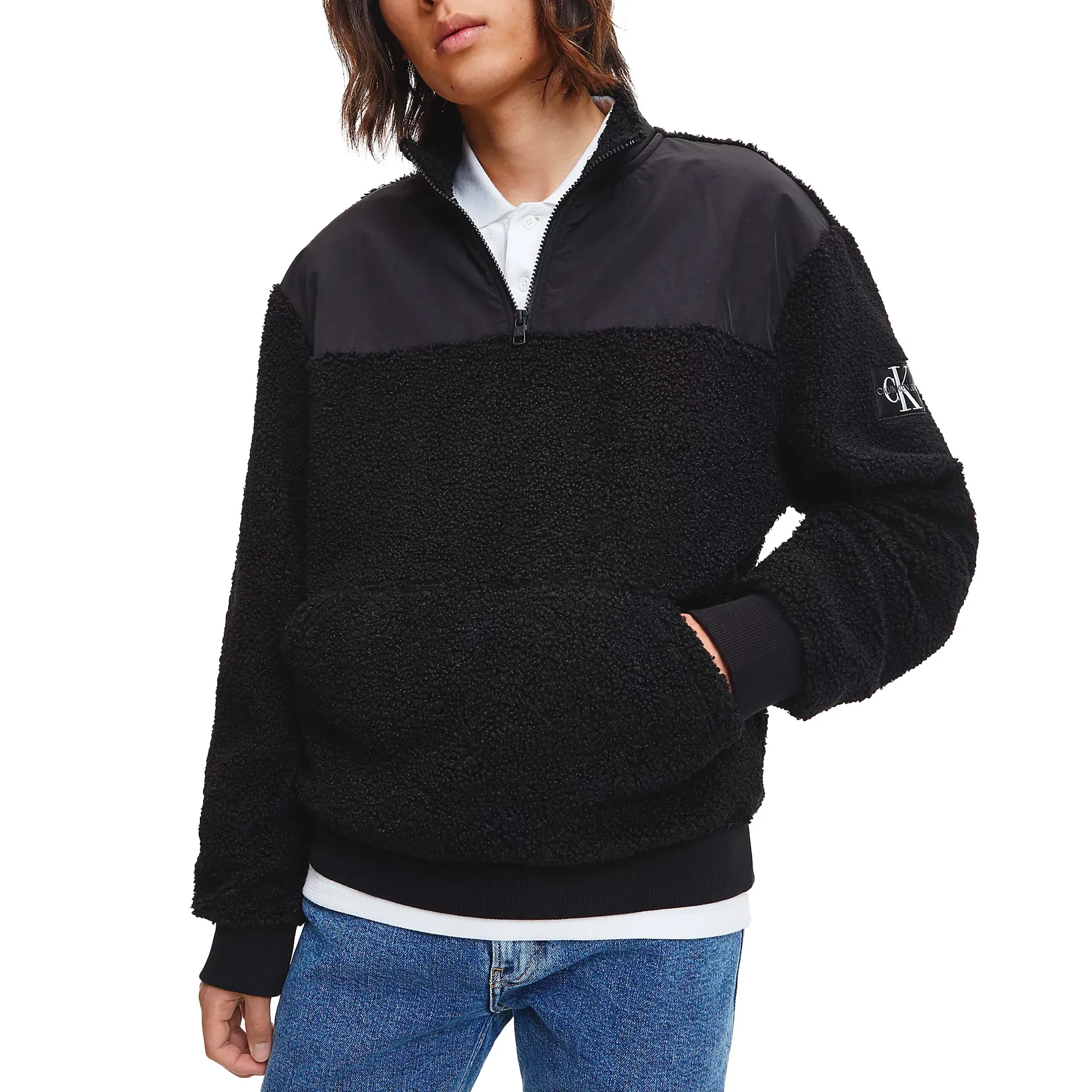 Calvin Klein Badge Sherpa Half Zip Fleece - Black