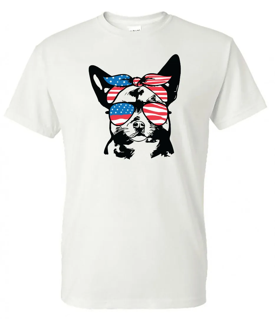 Chihuahua with Flag Bandana & Glasses Tee