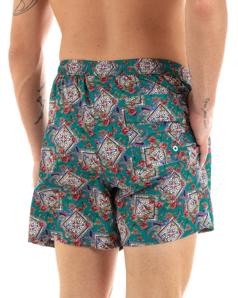 Costume Uomo Boxer Summer Fantasia Floreale Elastico Verde Casual GIOSAL-SU1201A