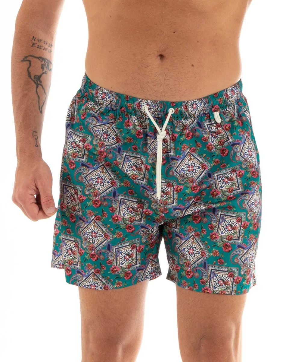 Costume Uomo Boxer Summer Fantasia Floreale Elastico Verde Casual GIOSAL-SU1201A