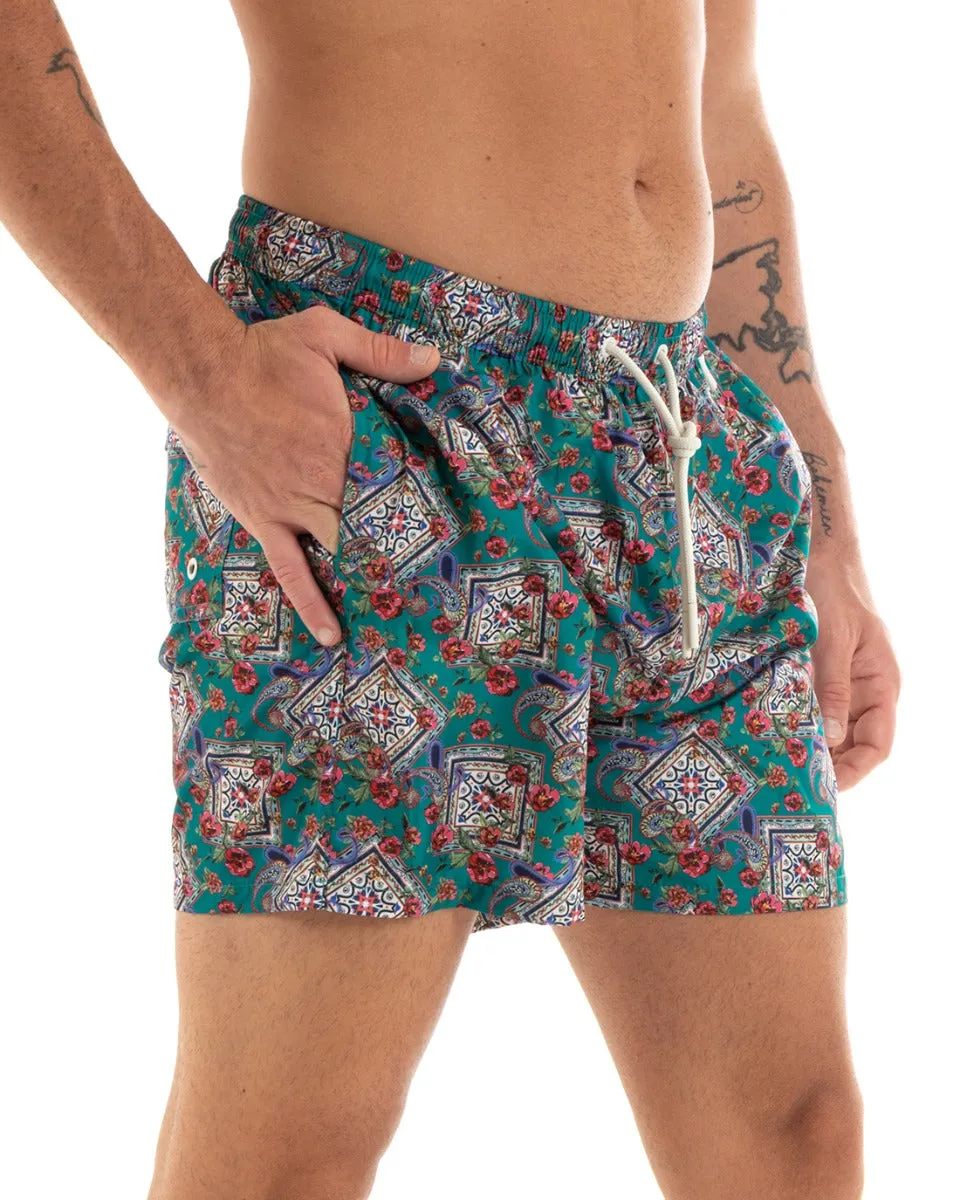 Costume Uomo Boxer Summer Fantasia Floreale Elastico Verde Casual GIOSAL-SU1201A