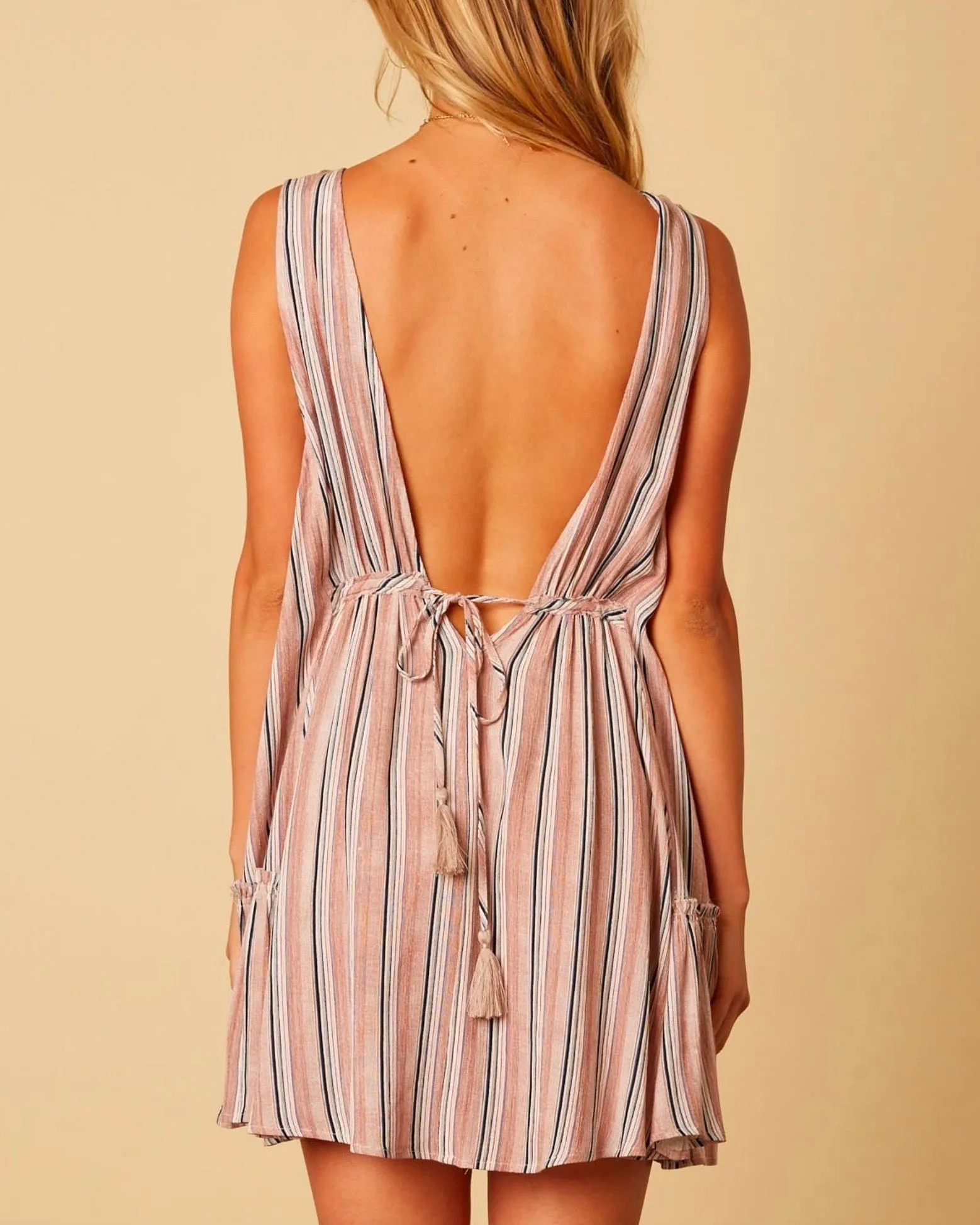 Cotton Candy LA - On The Stripe Mini Dress in Taupe