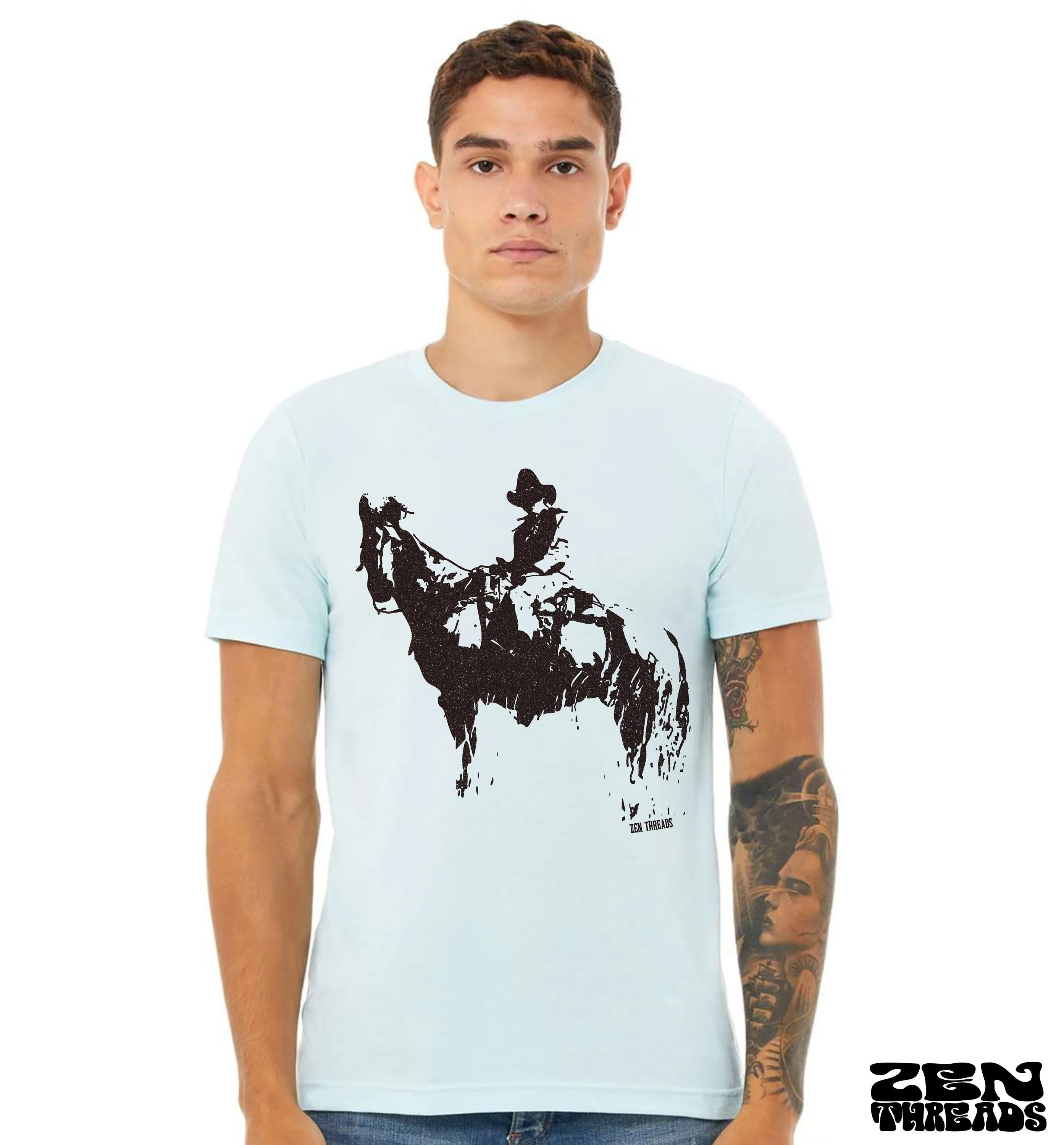 Cowboy & Horse Unisex T-Shirt - Western Design - Eco-Printed - Custom Color Options