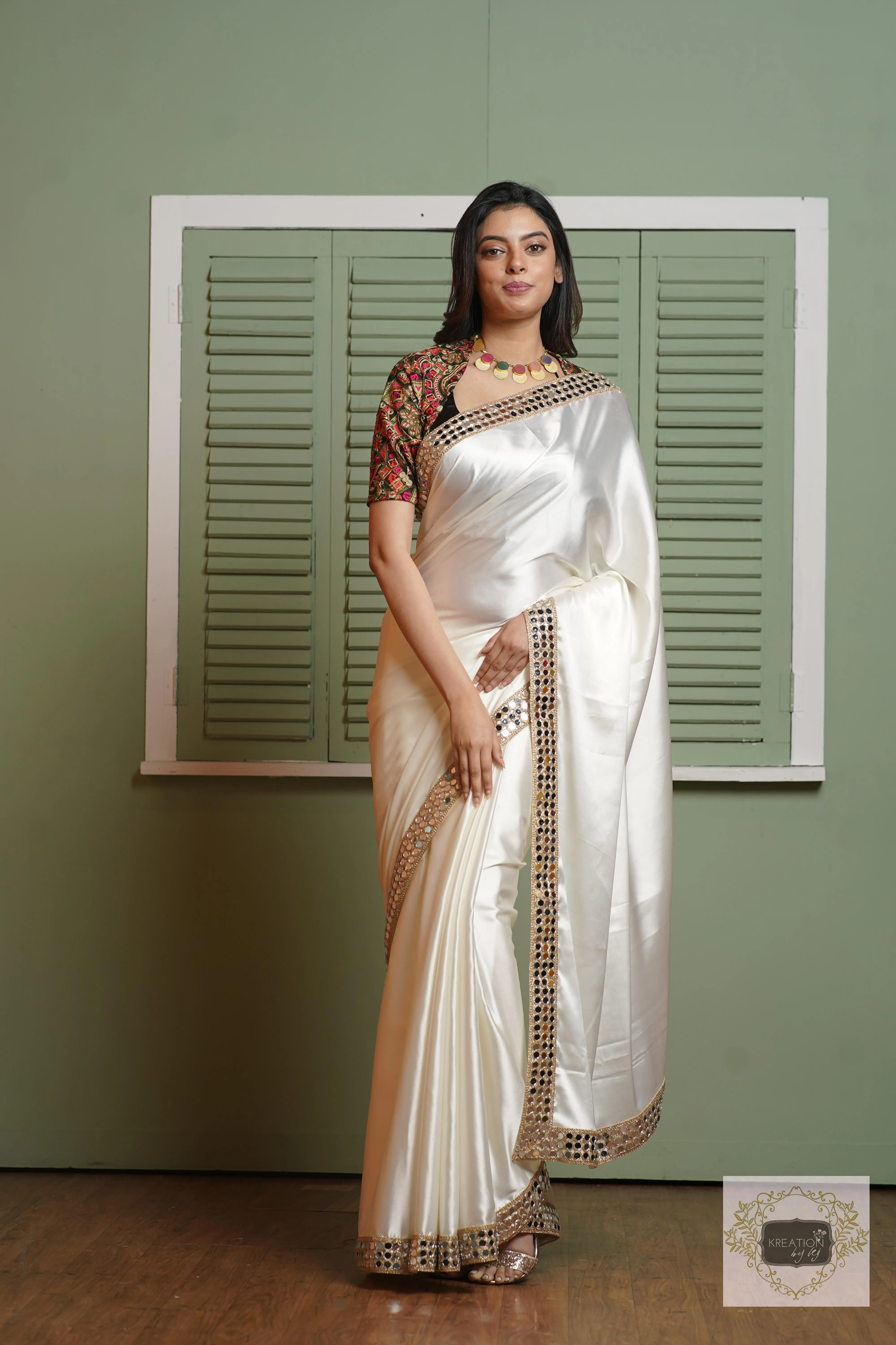 Cream Sheesh Mahal Saree