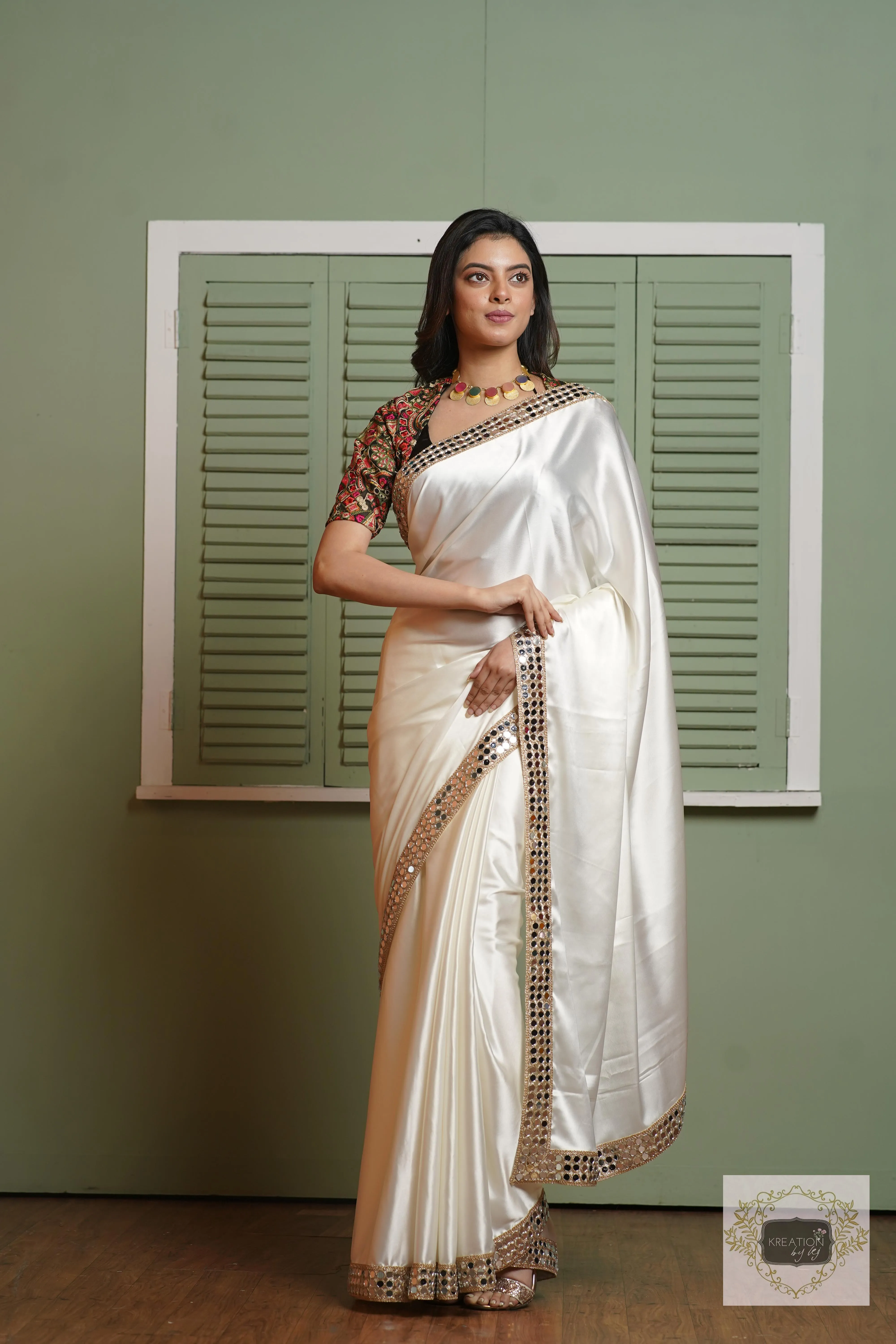 Cream Sheesh Mahal Saree