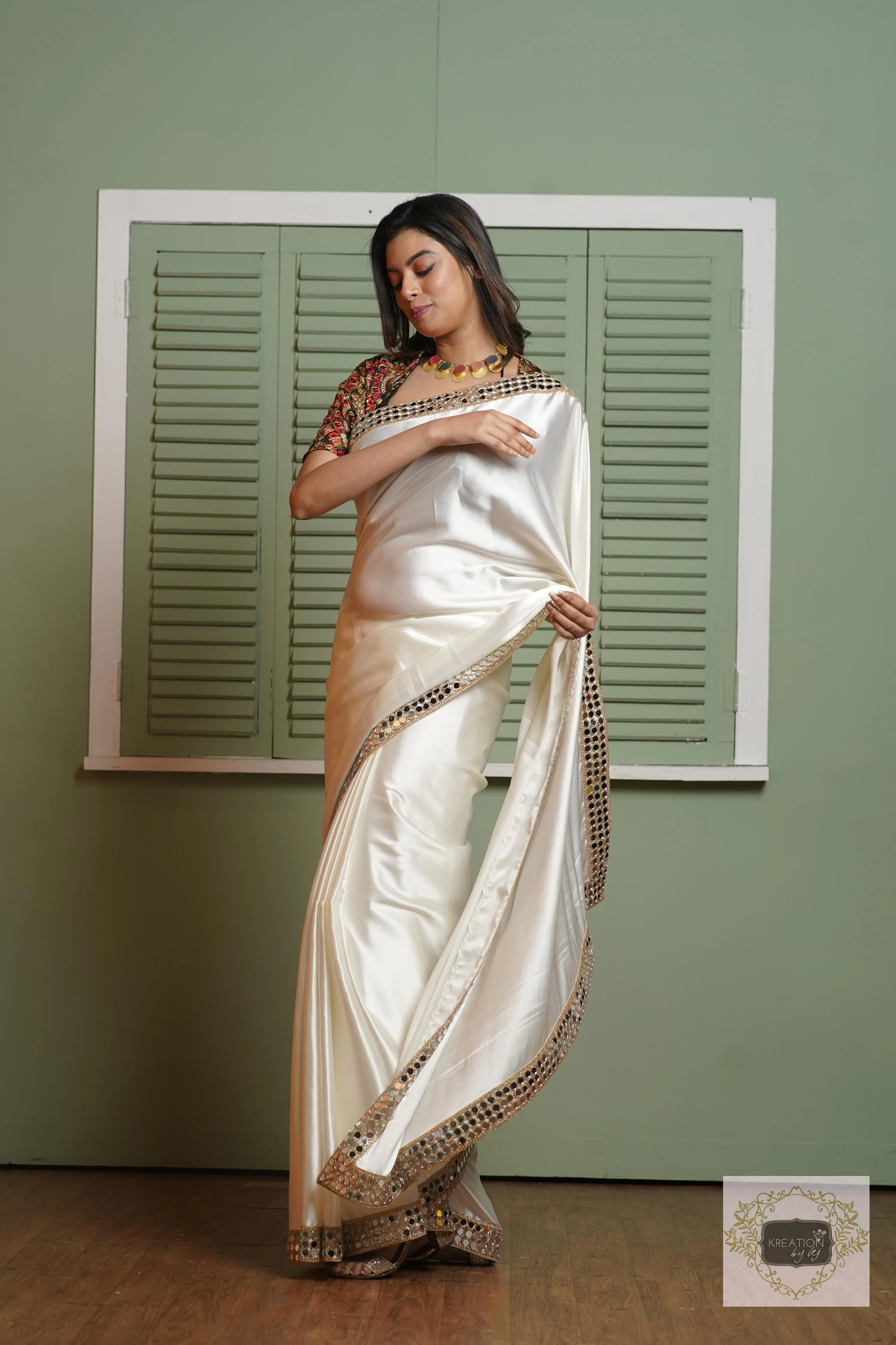 Cream Sheesh Mahal Saree