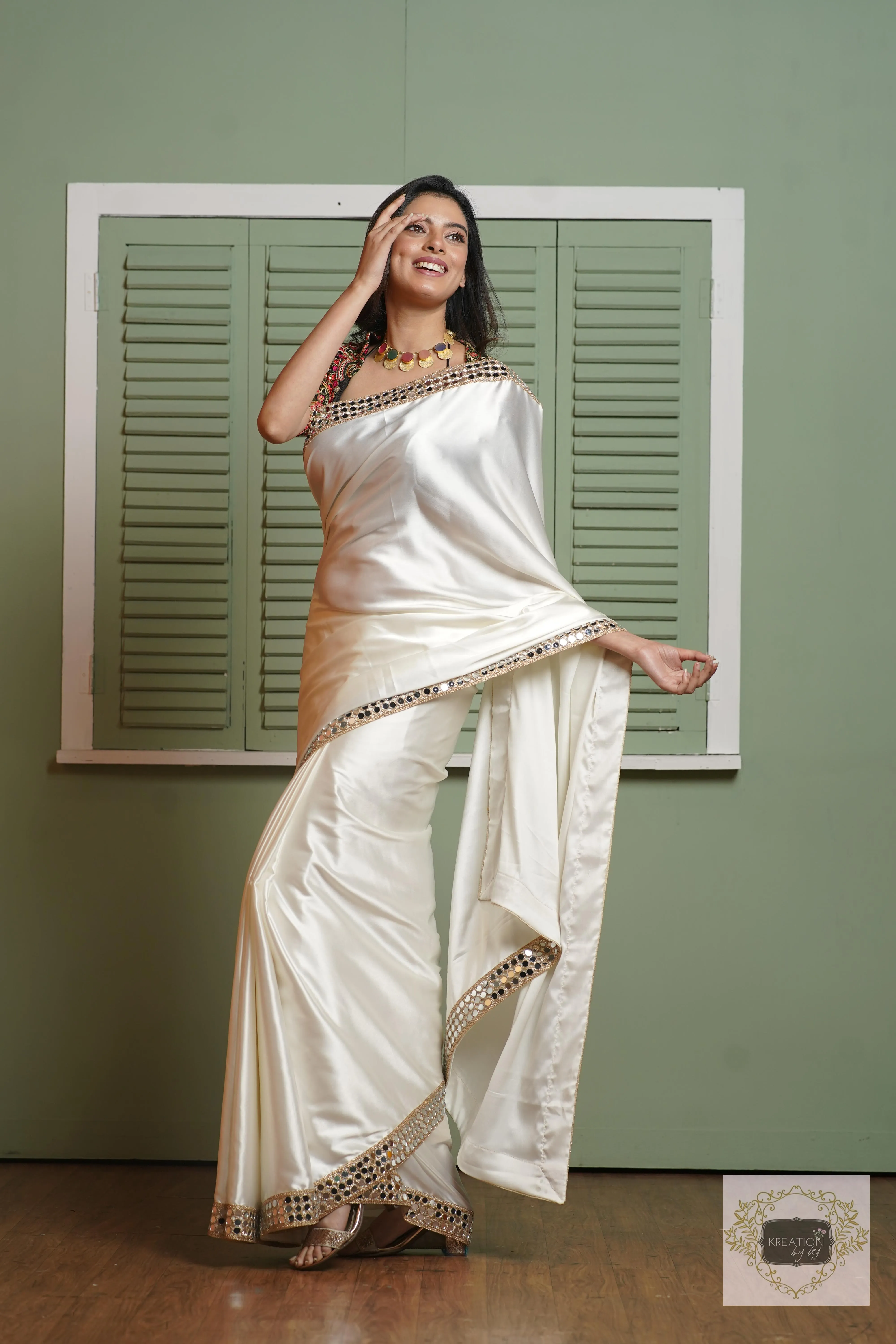 Cream Sheesh Mahal Saree